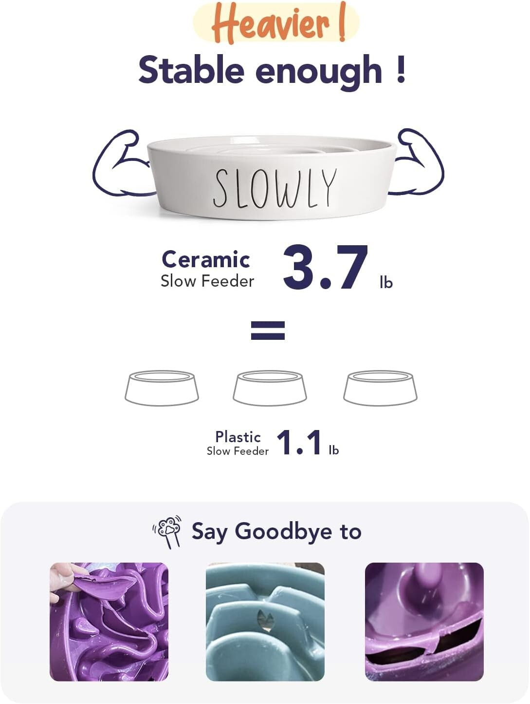 Ceramic Slow Feeder Dog Bowl - 3 Cups Non-Slip Puzzle Design for Healthy Eating