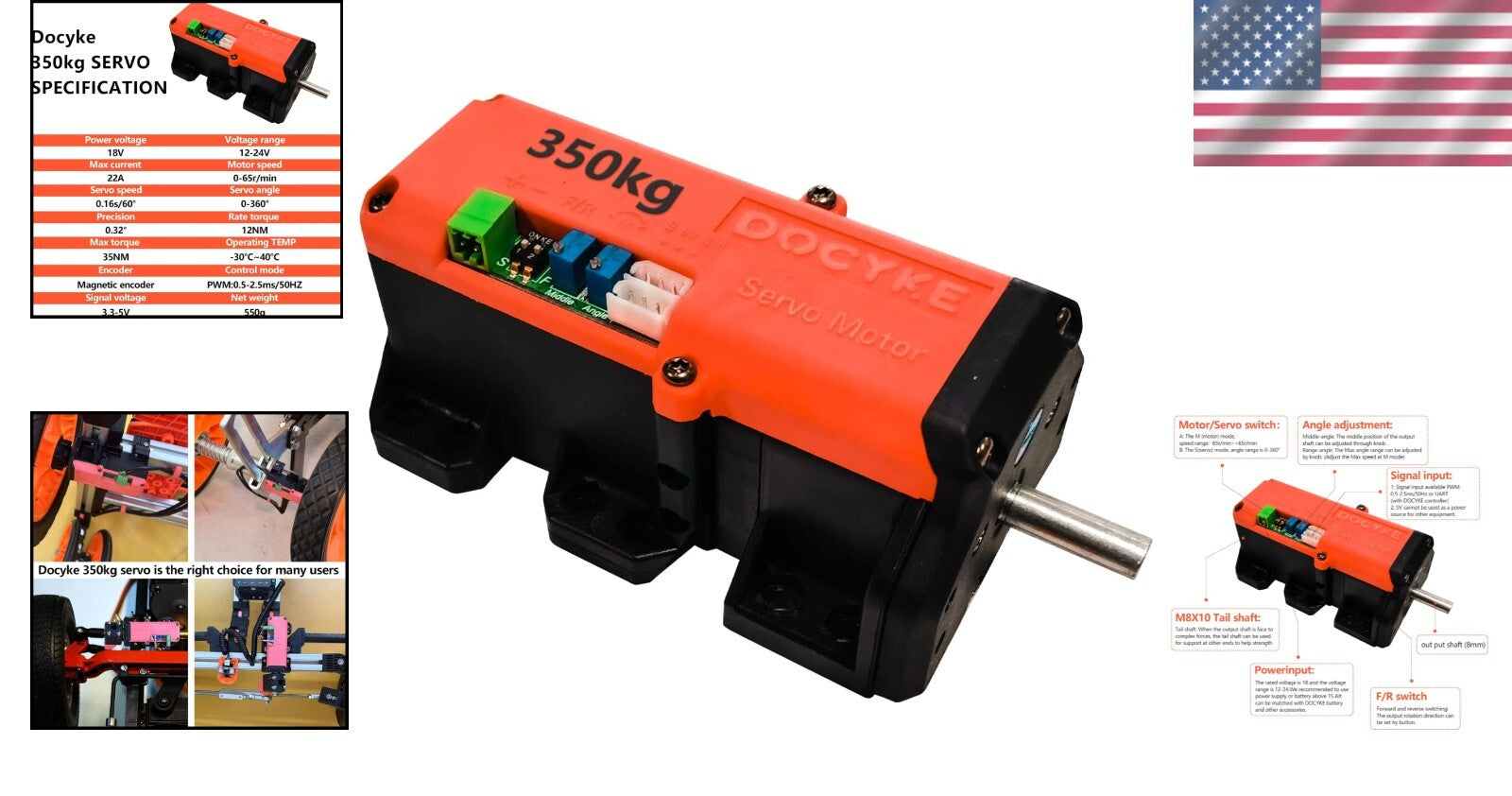 High Torque 350kg RC Servo - 2-in-1 Motor & Servo, 360° Precision Control