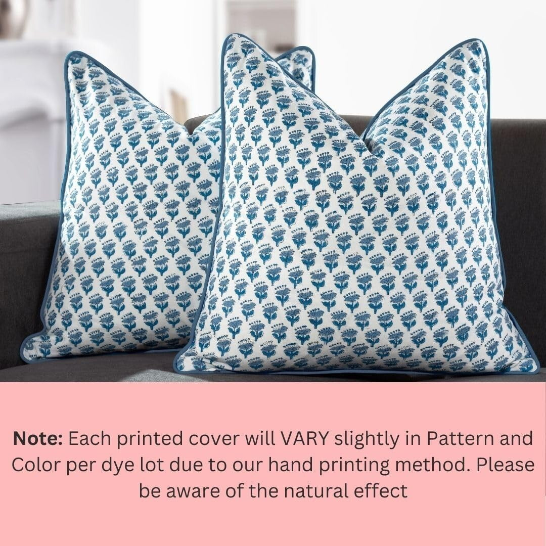 Handcrafted Apatite Blue Floral Throw Pillow Covers - Elegant Bohemian Style