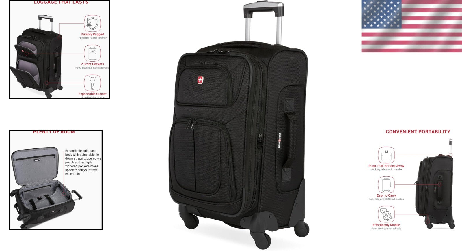 Durable 21-Inch Sion Softside Spinner Suitcase with Multi-Directional Wheels