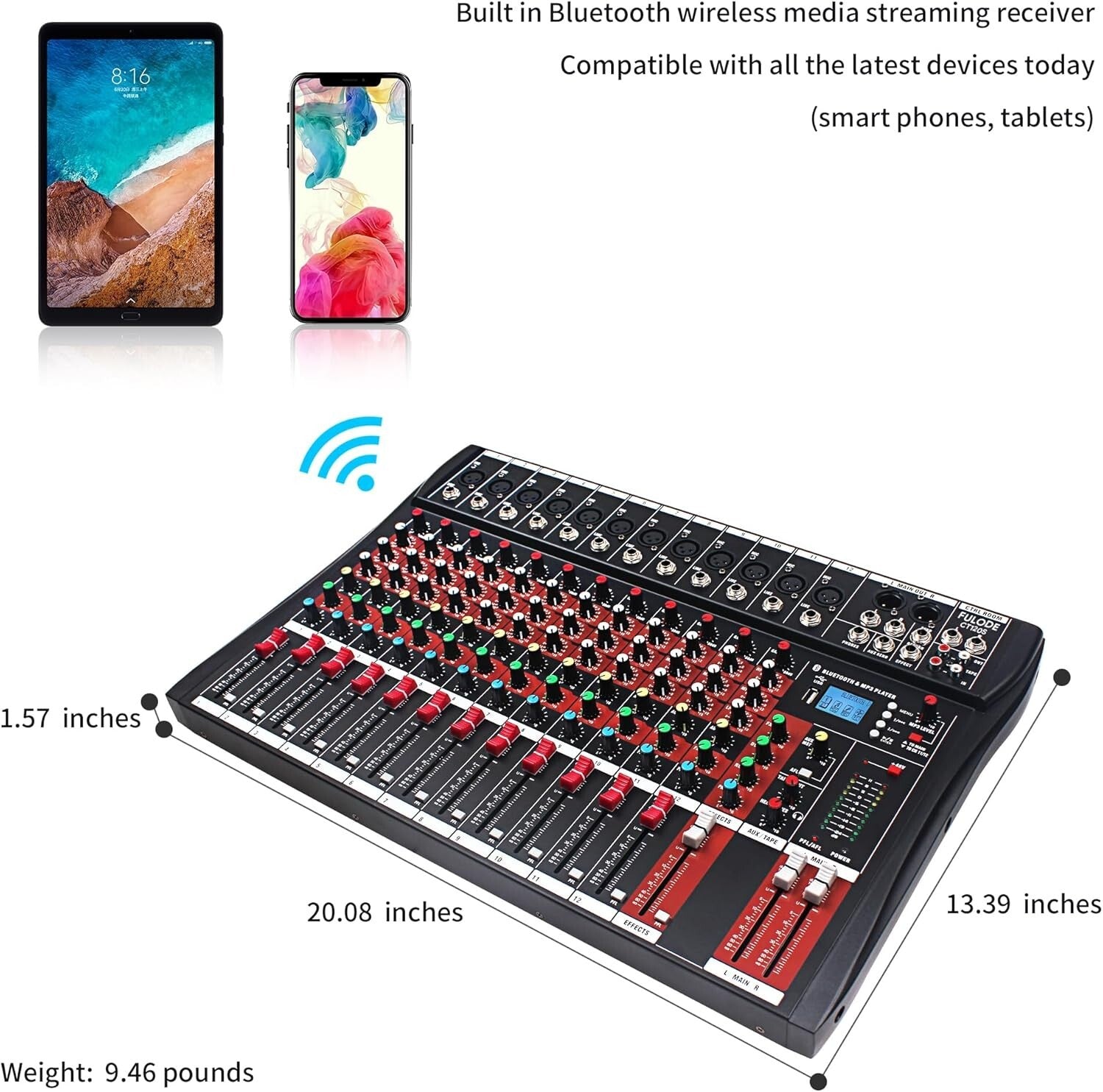 Versatile 12-Channel Bluetooth DJ Mixer with USB & LED Display for Beginners