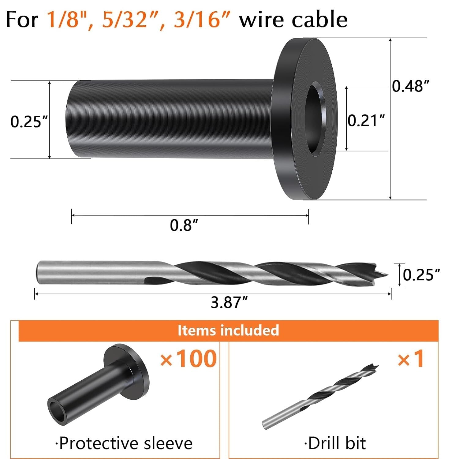 Elegant Black Stainless Steel Sleeves - 100 Pack for Wood Post Railing Hardware