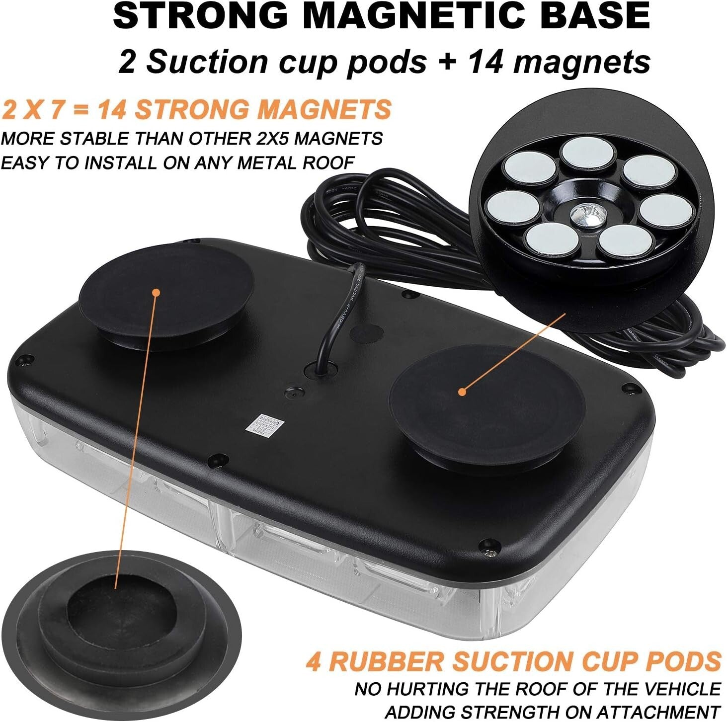 2pcs 48 LED Strobe Lights with Magnetic Base for Construction & Emergency Use