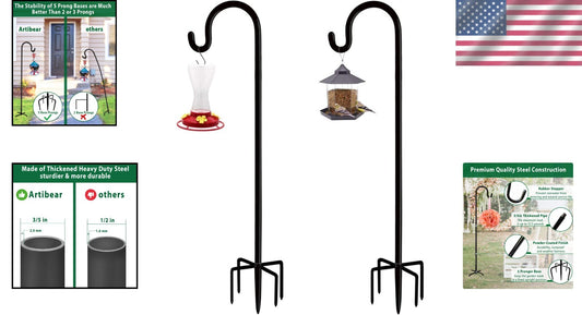 Adjustable Outdoor Shepherd Hook Stand, 5 Prong Base, 76 Inches Tall, 2 Packs