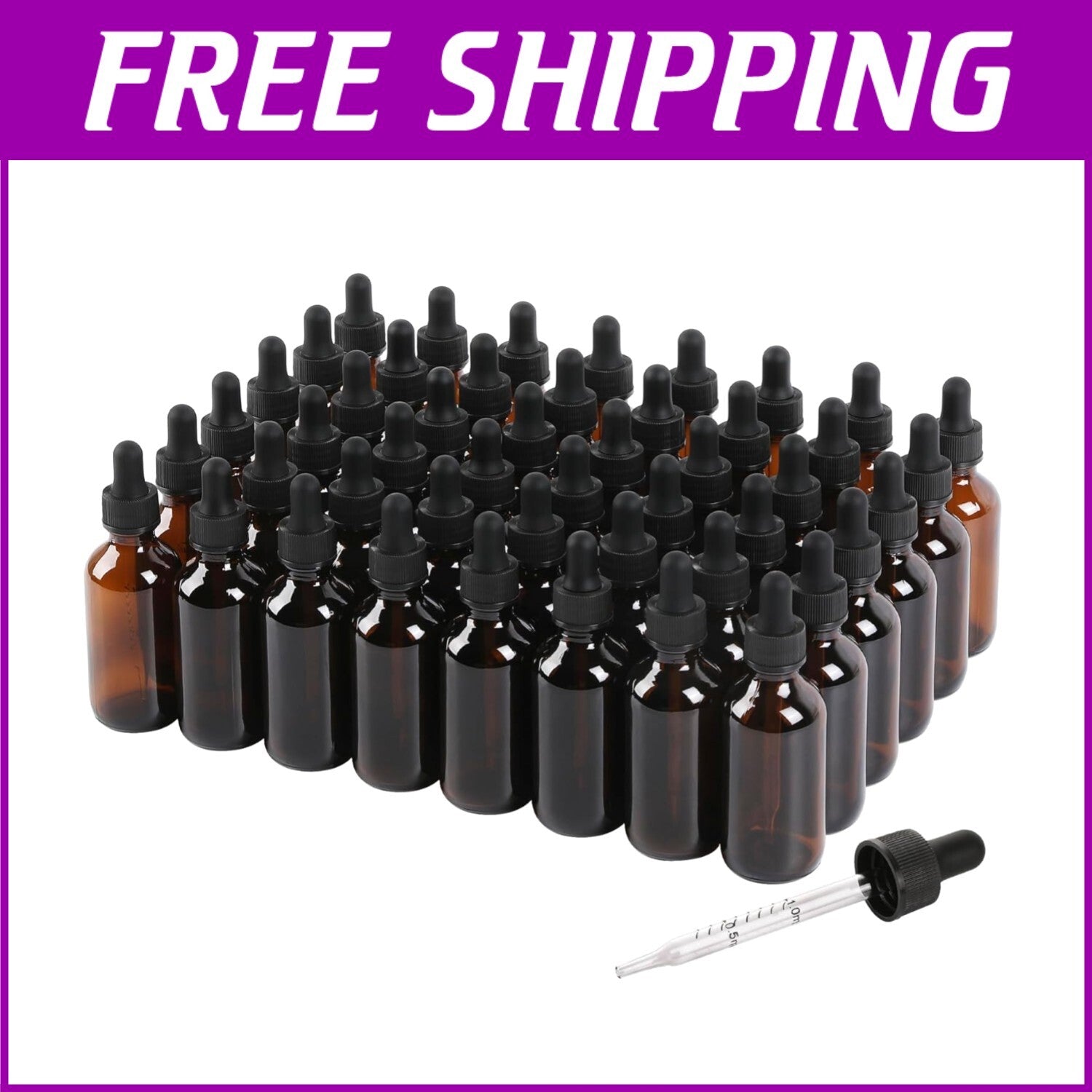 Multi-Purpose 2oz Amber Glass Dropper Bottles - 48 Durable Reusable Containers