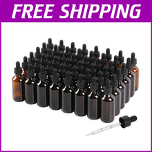 Load image into Gallery viewer, Multi-Purpose 2oz Amber Glass Dropper Bottles - 48 Durable Reusable Containers