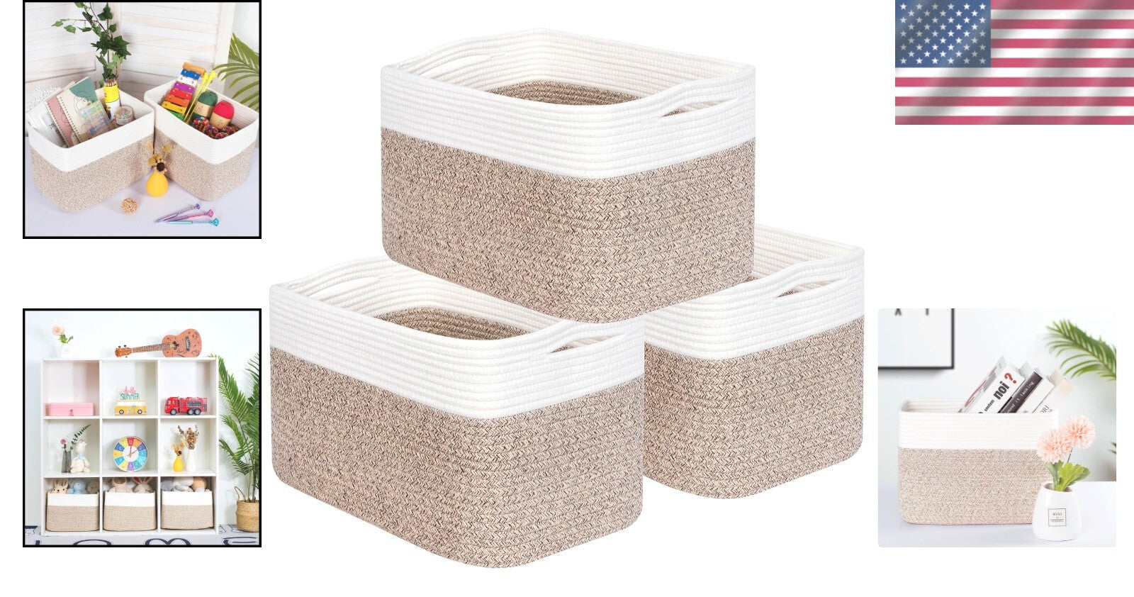 Chic 3-Piece Rectangular Storage Baskets with Slit Handles - Nursery & Playroom