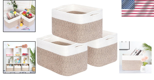Chic 3-Piece Rectangular Storage Baskets with Slit Handles - Nursery & Playroom