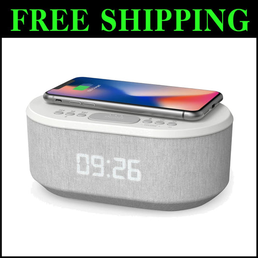Dawn Wireless Charging Alarm Clock with Bluetooth Speaker & FM Radio - White