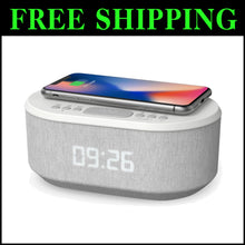 Load image into Gallery viewer, Dawn Wireless Charging Alarm Clock with Bluetooth Speaker &amp; FM Radio - White