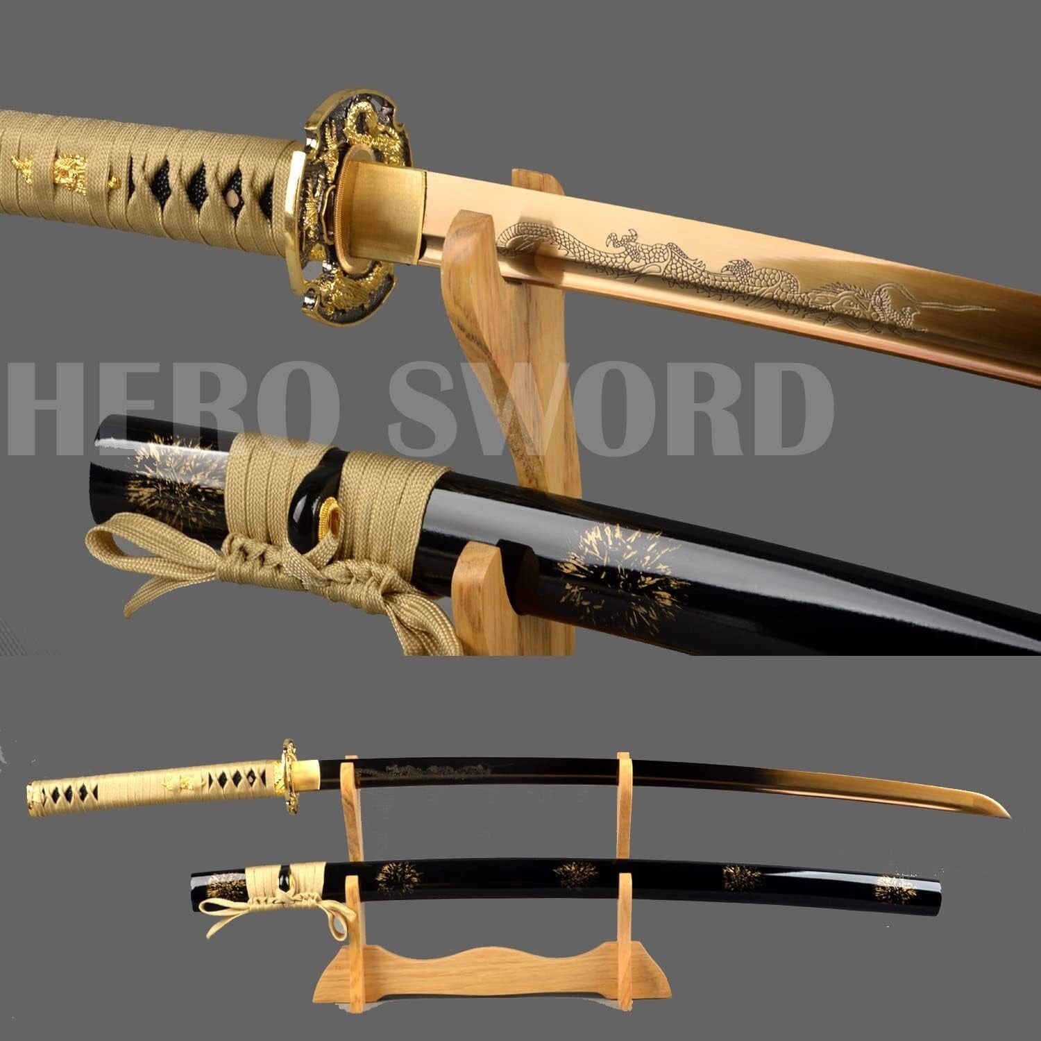 Elegant Gold Dragon Katana - 70cm Blade, Perfect for Martial Arts and Collecting
