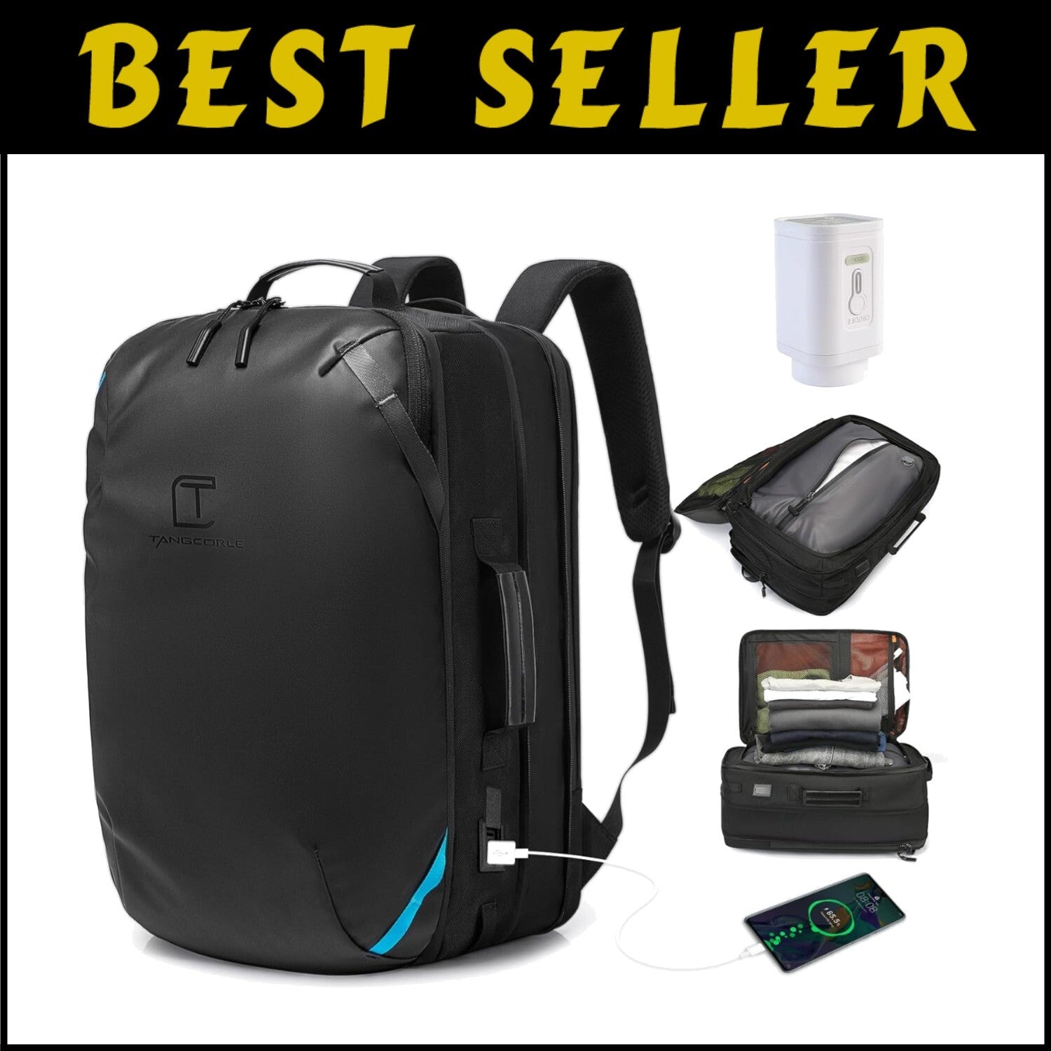 Durable Vacuum Compression Backpack with Water Resistance and USB Port - 45L