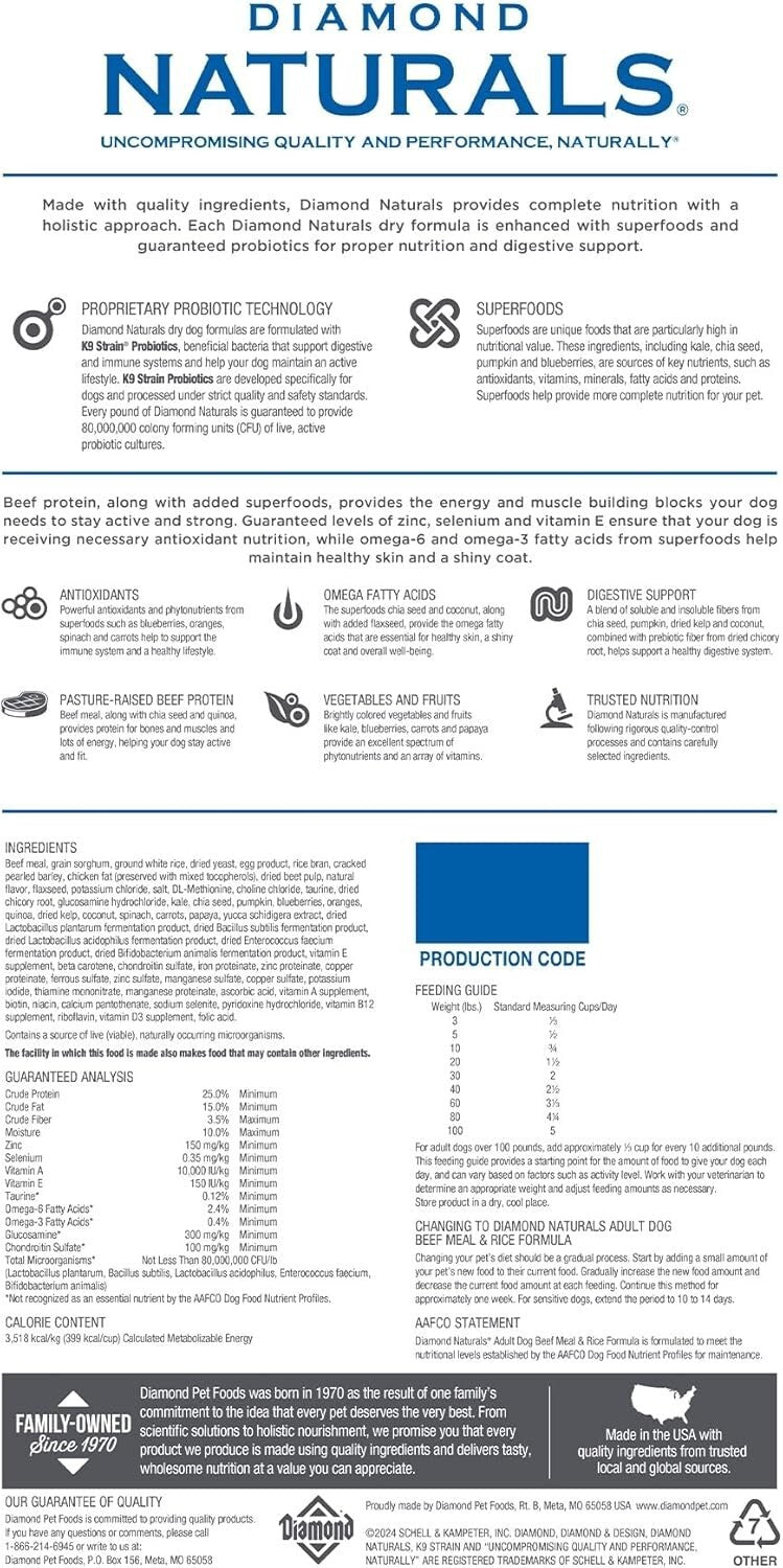 Diamond Pet Foods 40lb Beef Formula for Digestive Health & Immune Support