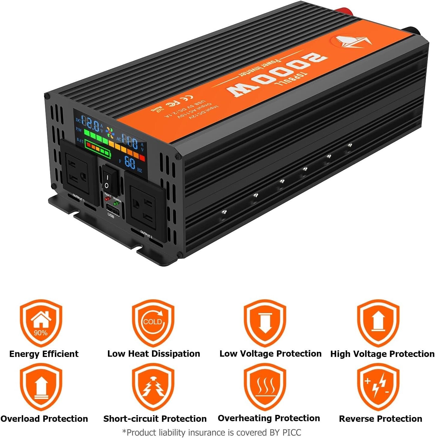 2000W Car Power Inverter - LED Display, Dual Outlets & USB for RV & Camping