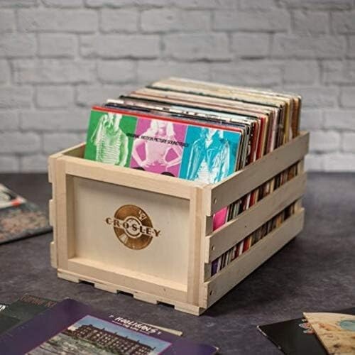 Elegant Natural Wood Vinyl Album Holder - Records Storage Crate for 75 Albums