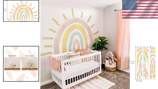 Fun Boho Rainbow Sun Wall Decals, Ideal for Kids' Playroom or Nursery Decor