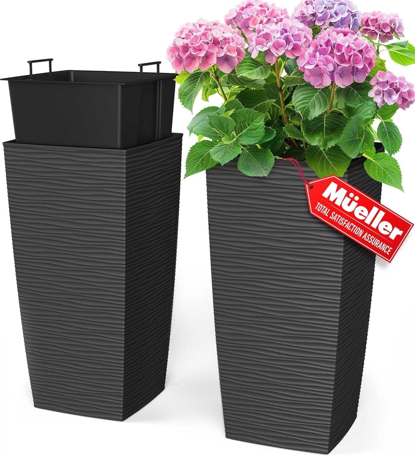 2-Piece Set 24” Square Planters in Dark Gray - Weather Resistant and Lightweight