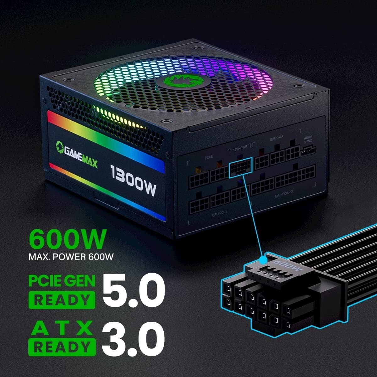 Premium 1300W Power Supply - 80+ Platinum Certified, RGB Lighting & Air Cooling