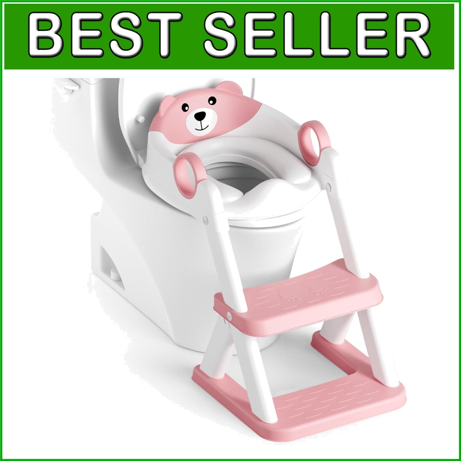 2 in 1 Pink Potty Training Seat with Adjustable Height & Anti-Slip Step Stool