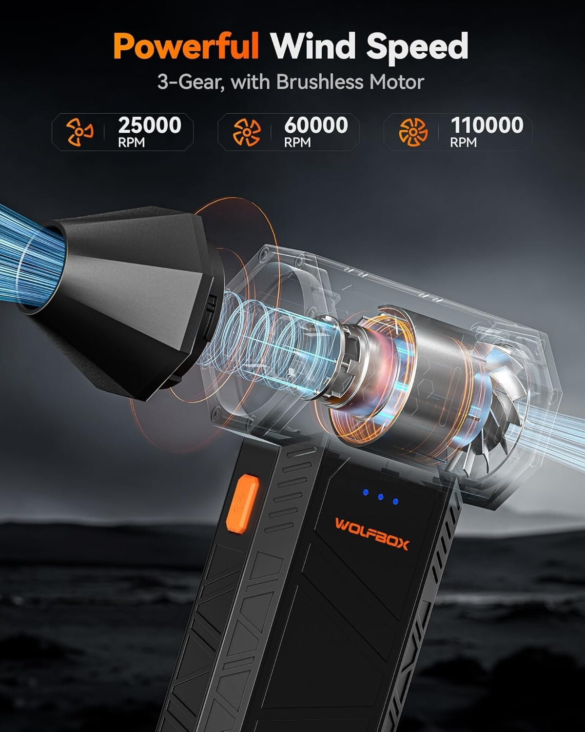 Efficient Cordless Air Duster - 110,000 RPM Turbo Speed for Electronics & Home