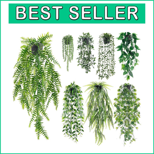 8Pcs Faux Ivy and Eucalyptus with Black Pots - Perfect for Any Room Decor