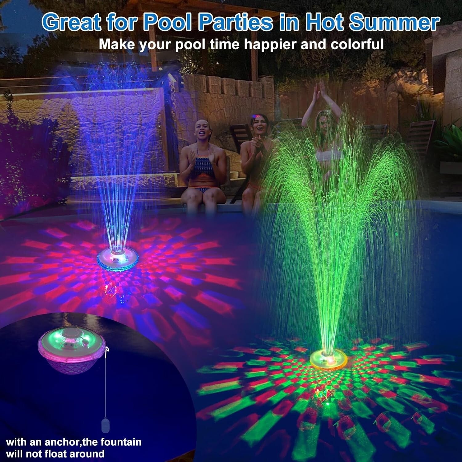 Elegant Floating Pool Fountain - Battery Powered with Light Show & Spray Modes