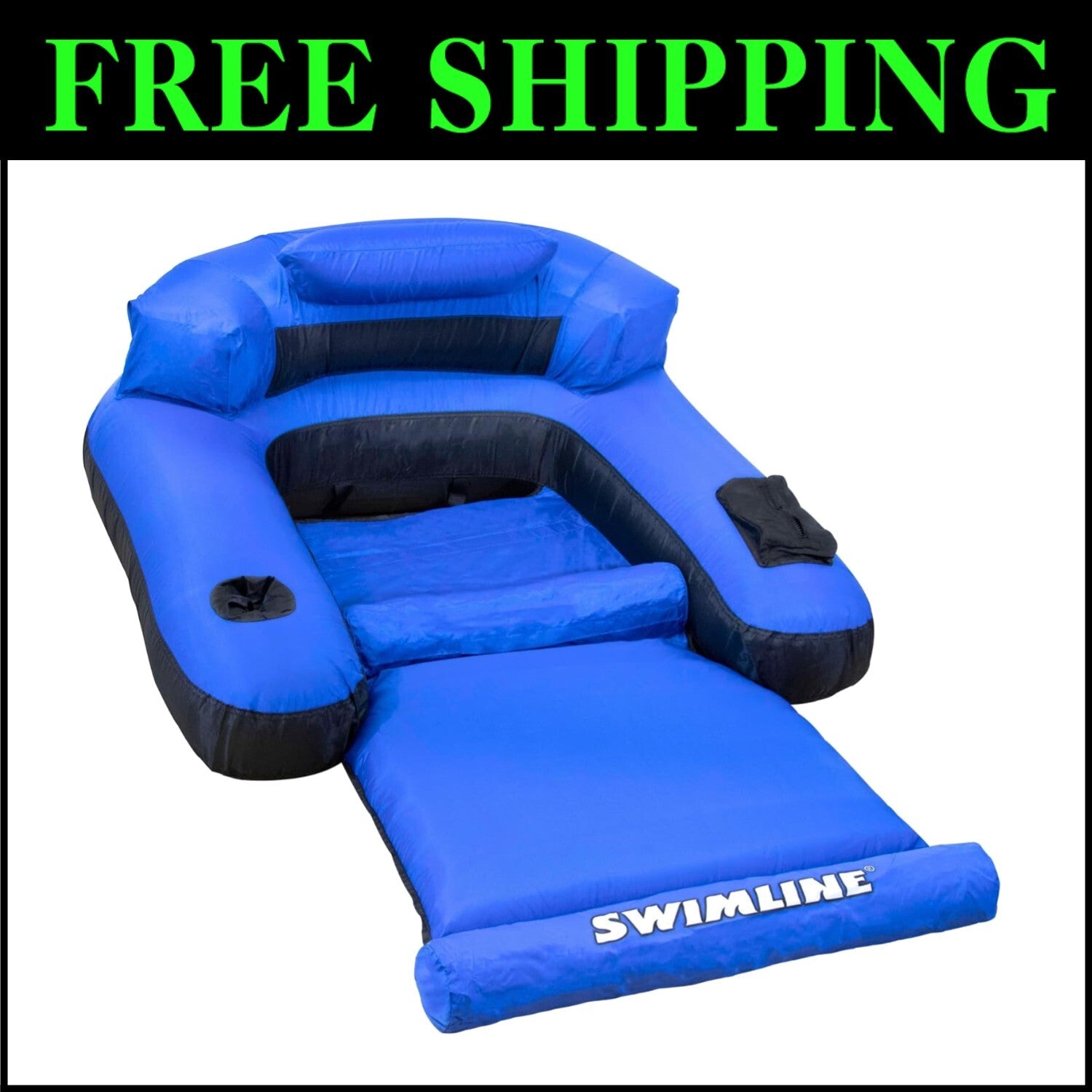 Nylon Fabric Pool Float Mattress with Supportive Headrest & Easy Air Setup, 55"L