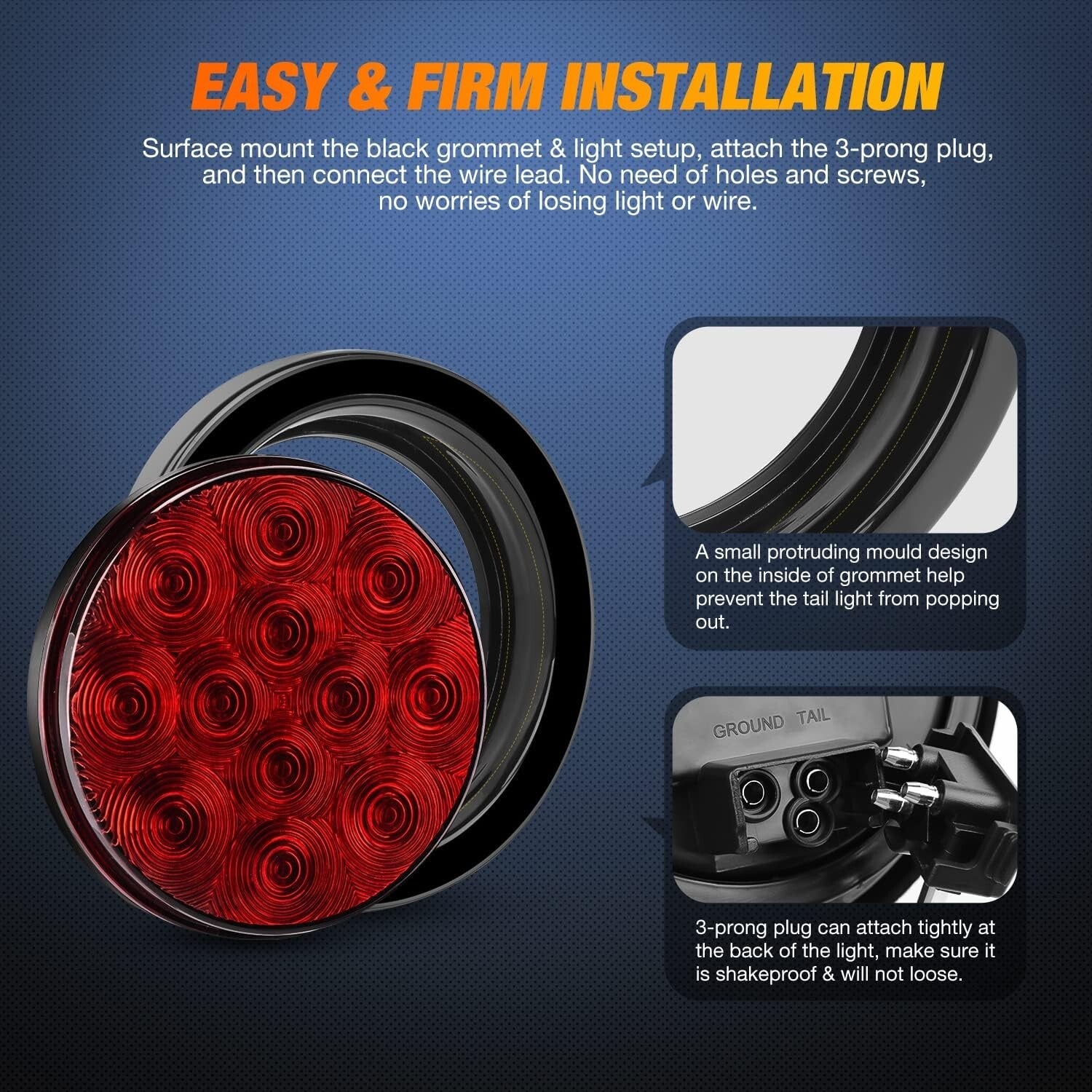 Bright 12-LED 4" Round Truck Tail Lights - Easy Installation & Weather Resistant