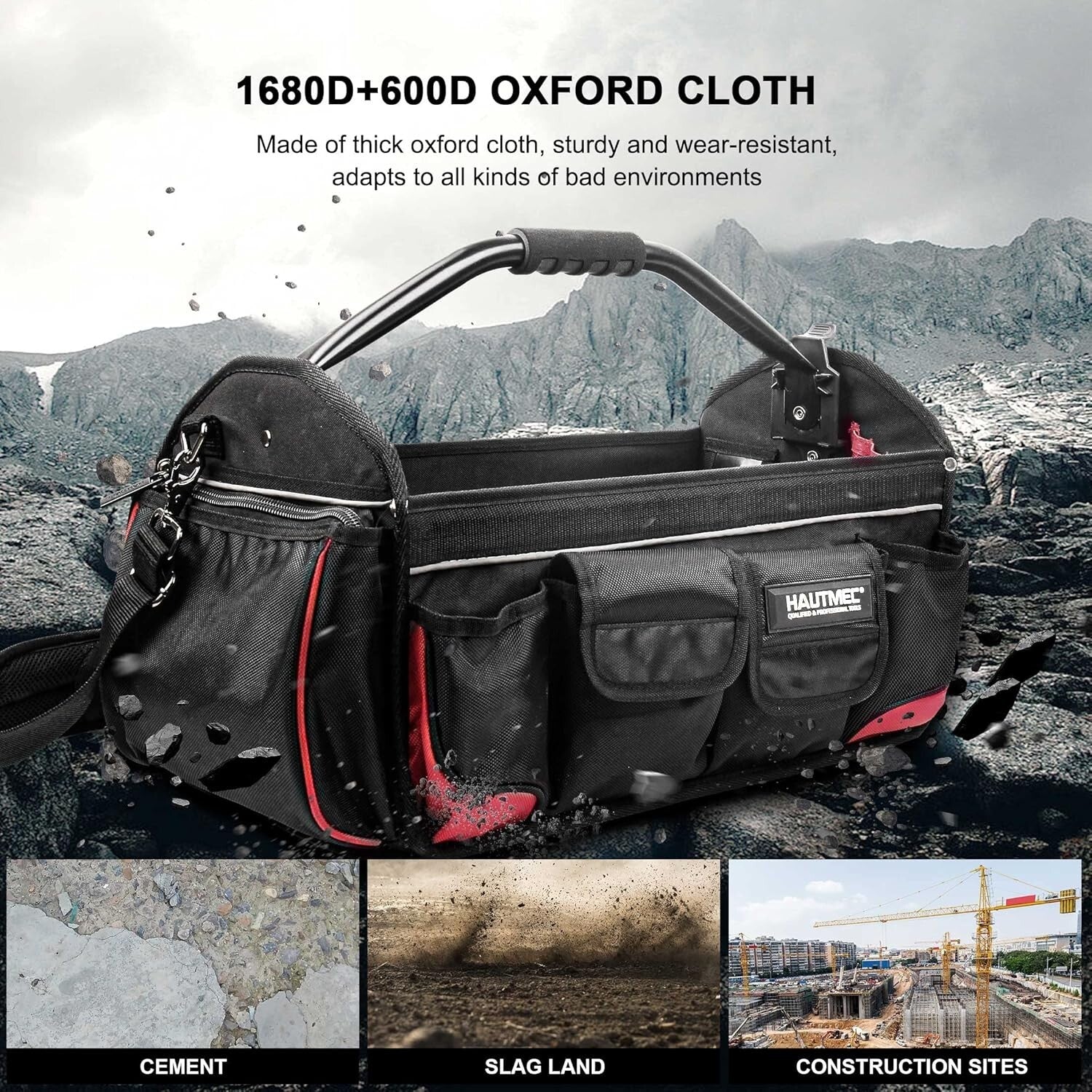 Ergonomic Heavy-Duty Tool Bag with Rotating Handle & Reflective Safety Strips