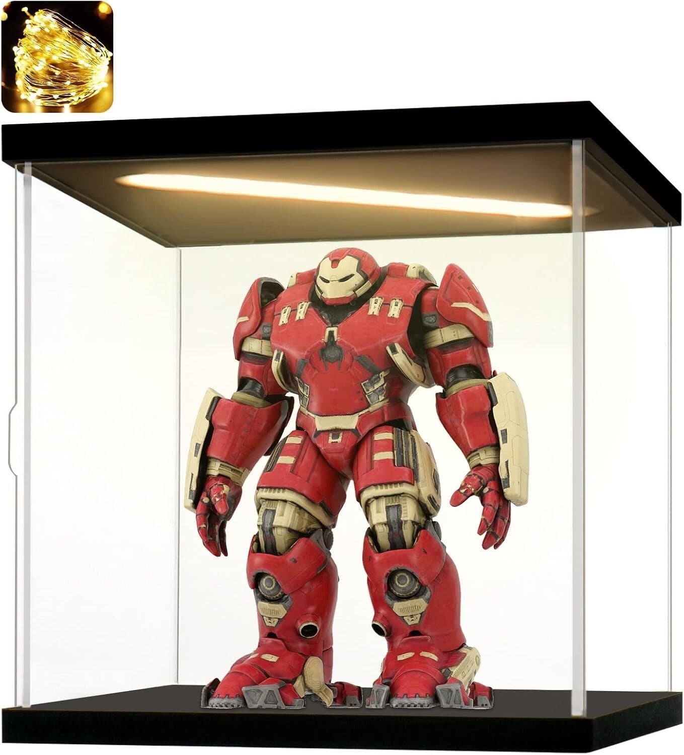 Square Acrylic Display Case with LED and Stackable Design for Collectibles, 9.8"