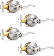 Load image into Gallery viewer, Privacy Lock Door Levers - 4 Pack Keyless Brushed Nickel Handles for Bathrooms