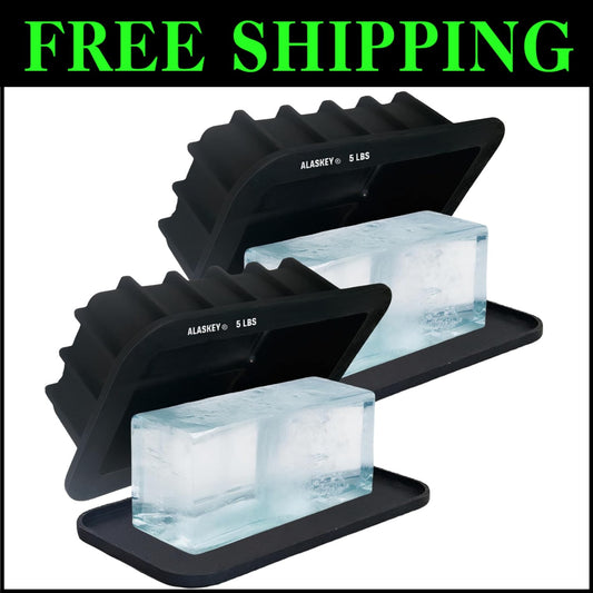2-Pack Extra Large Ice Block Mold with Lid - 5 lbs Silicone Tray for Coolers