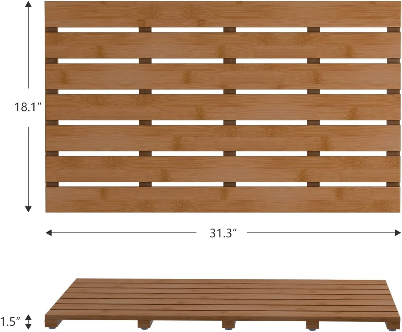 Durable Walnut Bamboo Shower Mat - Large Non-Slip Waterproof Design, 31.3 x 18.1