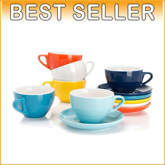 Elegant 6oz Cappuccino Cups Set - Assorted Colors for a Bright Coffee Experience