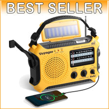 Load image into Gallery viewer, Compact Yellow Solar Power Dynamo Radio with Reading Lamp &amp; Mobile Charger