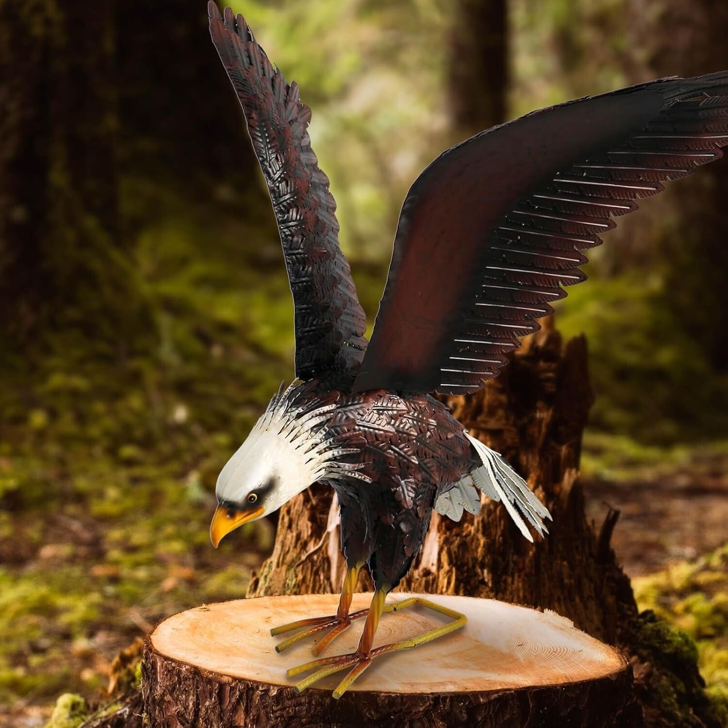 Large 40.5-Inch Swooping Bald Eagle Statue - Lifelike Outdoor Decor for Garden