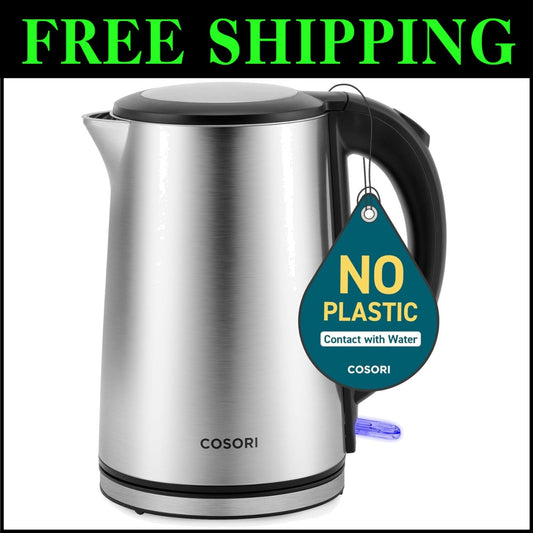 Stylish 1.5L Stainless Steel Electric Kettle with Automatic Shut-Off & Blue LED