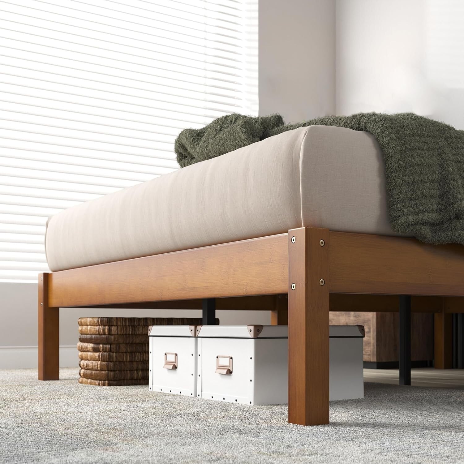 Eco-Friendly Ellie 14 Inch Bamboo King Platform Bed Frame - No Box Spring Needed