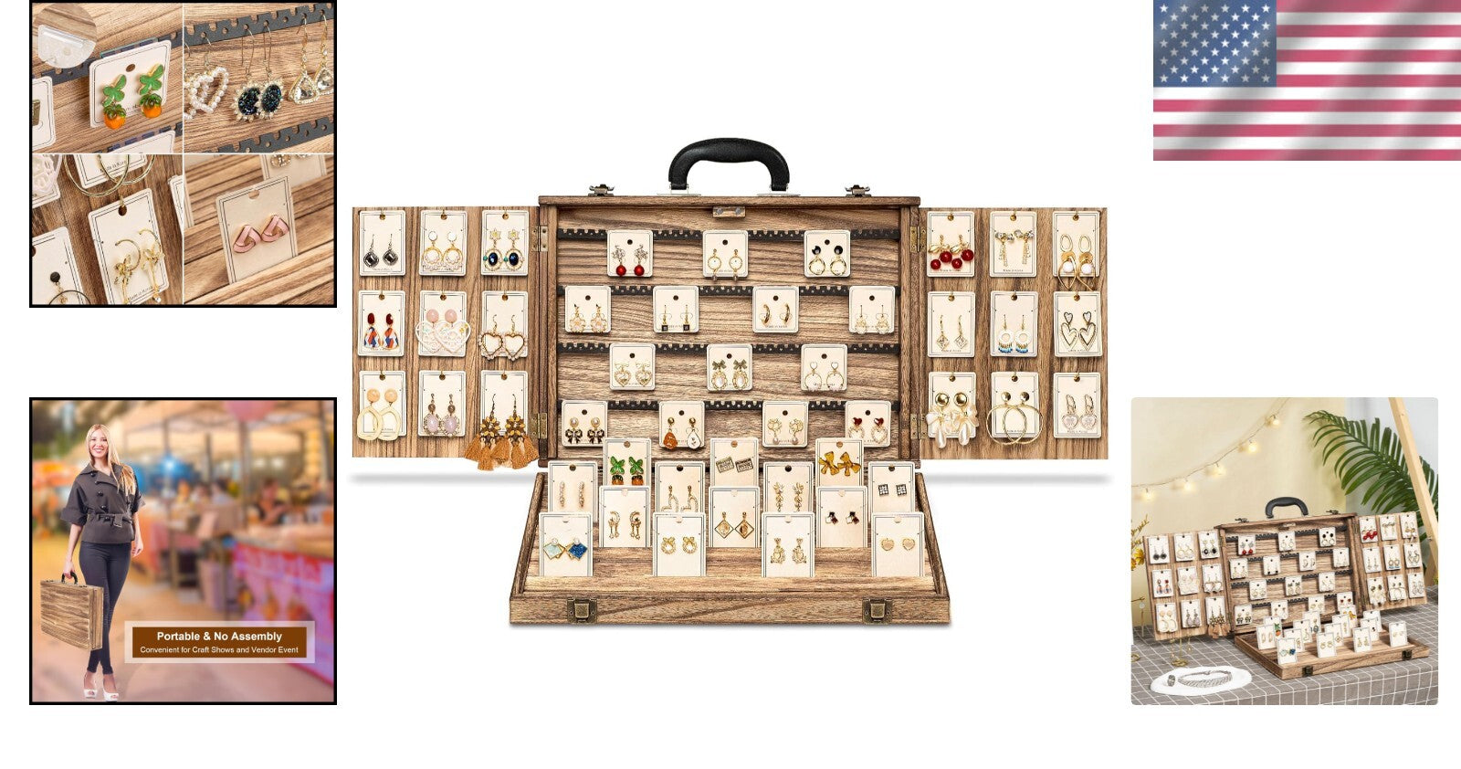 Portable Wood Jewelry Case - Elegant Display for Bracelets, Earrings, Necklaces