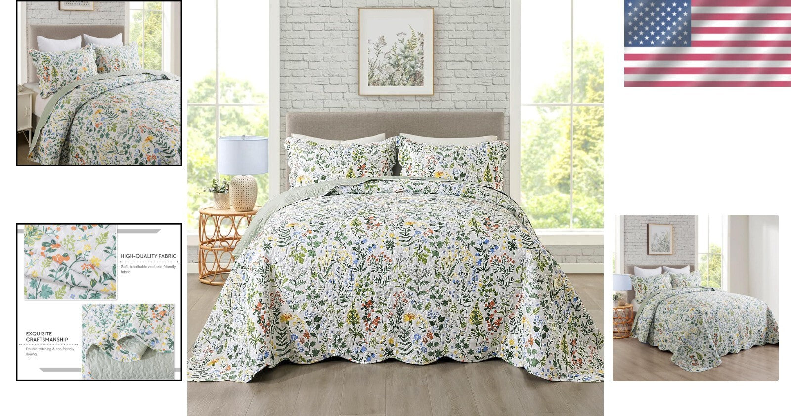 Exquisite Quilted King Bedspread Set - Lightweight Microfiber Floral Coverlet