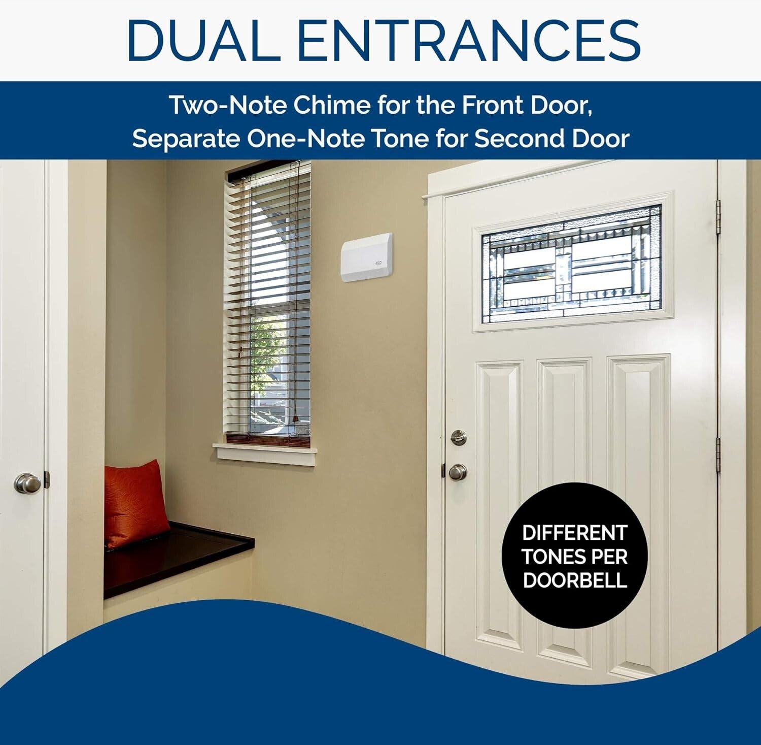 Classic White Textured Wired Doorbell with Unique Chime Tones for Two Doors