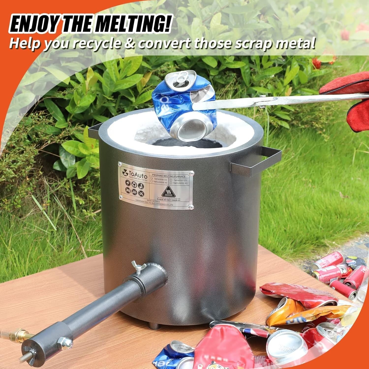 2023 Upgraded 6 KG Propane Melting Furnace with Graphite Crucible & 250,000 BTU