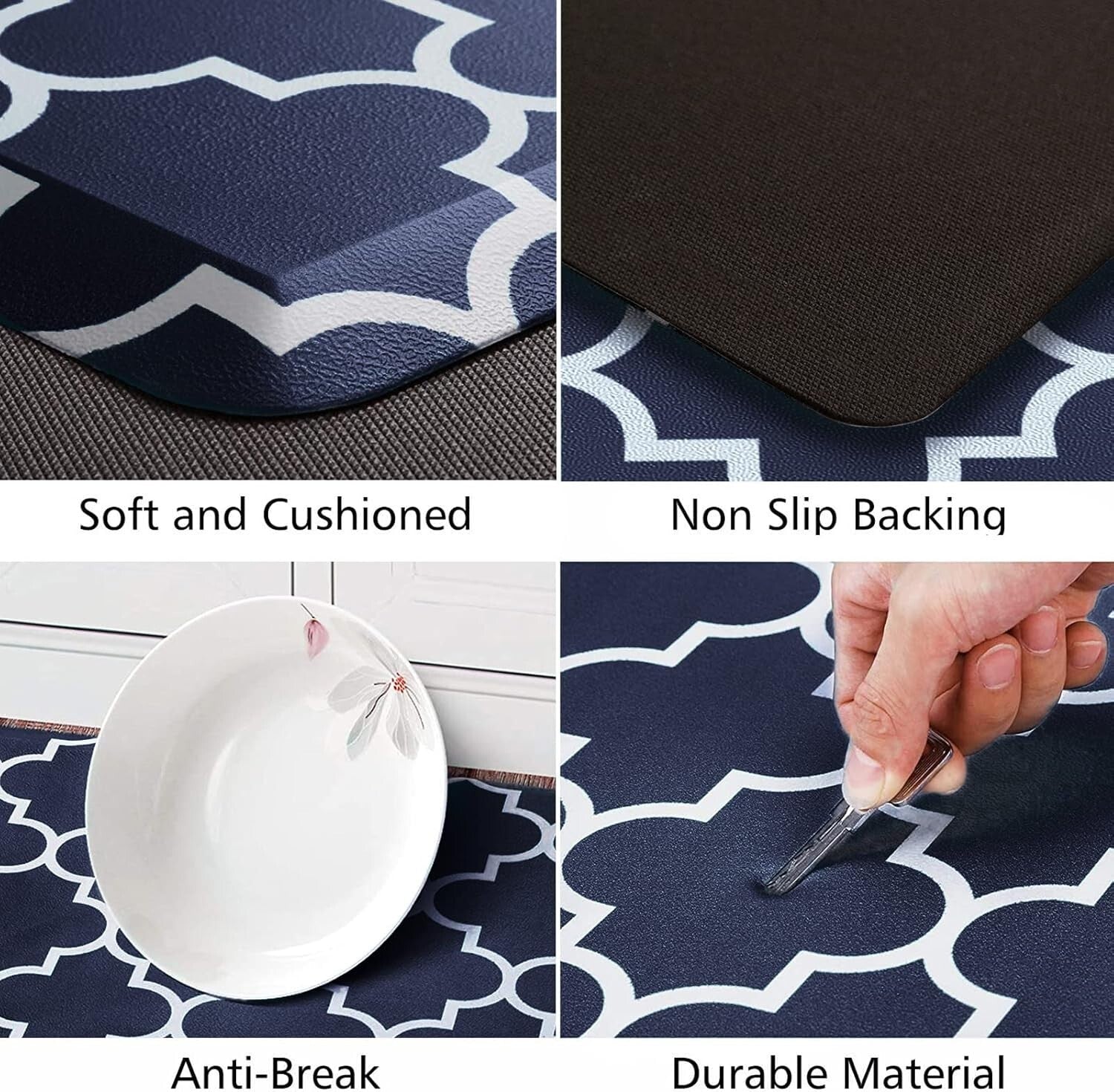 Waterproof Non-Skid Blue Kitchen Mat Set [2 Pcs] for Enhanced Standing Comfort