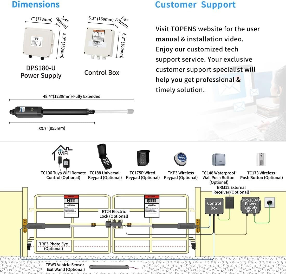 Remote-Controlled Heavy-Duty Gate Opener for Dual Swing Gates – 880lbs Capacity
