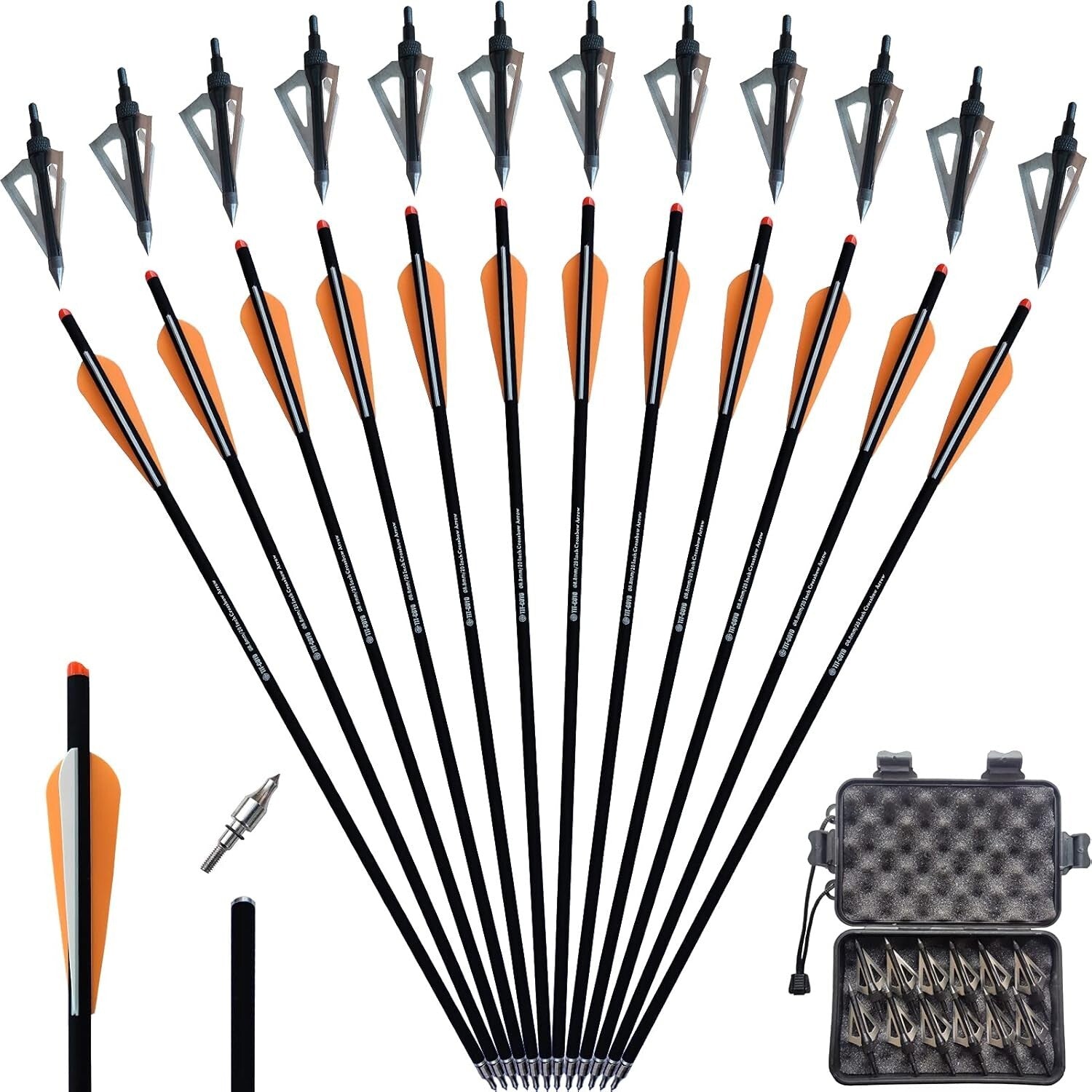 12 Carbon Crossbow Bolts & Broadheads Set - Perfect for Beginners and Practice