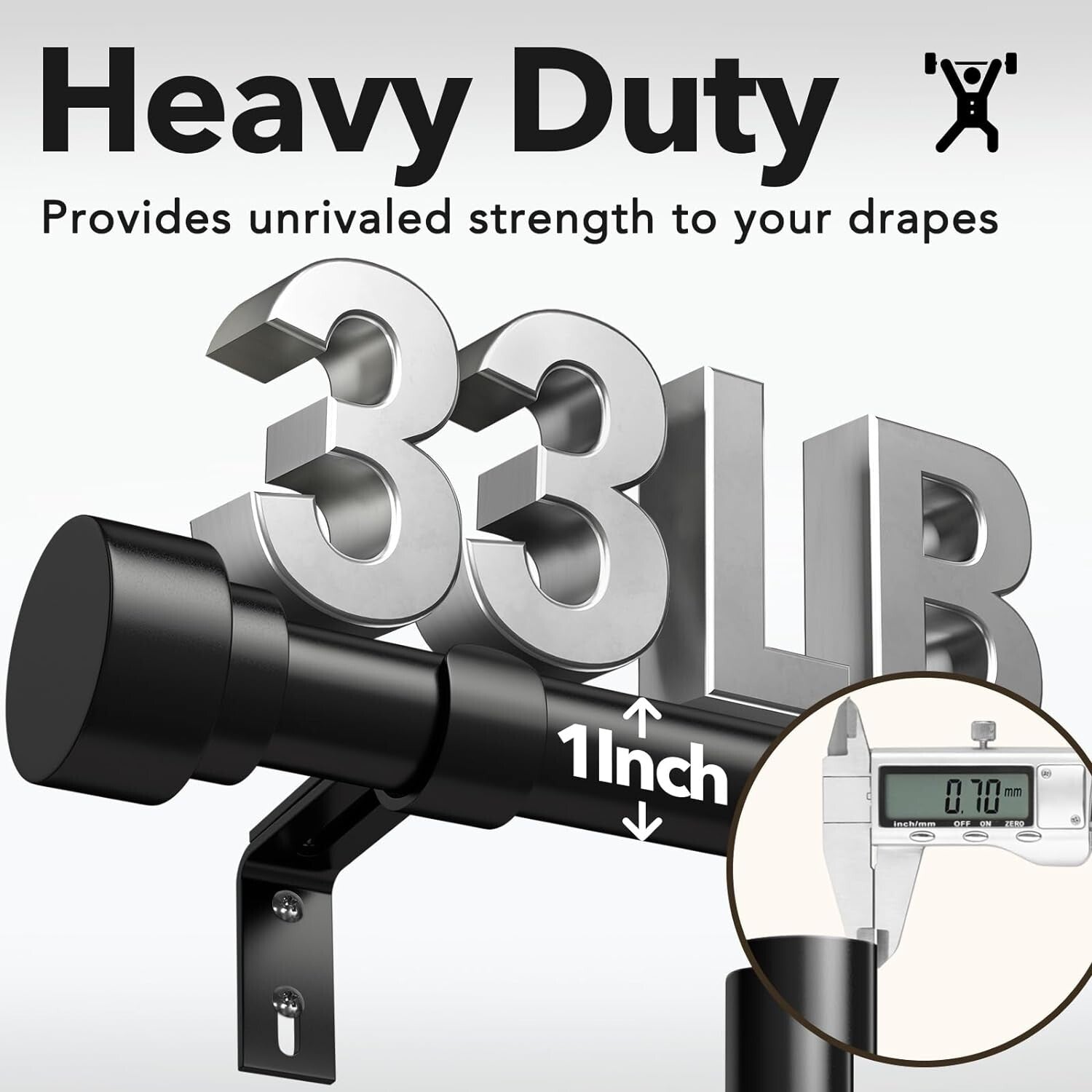 Adjustable Non-Bending Black Curtain Rod Set 2 Pack for Windows 48-84 Inches