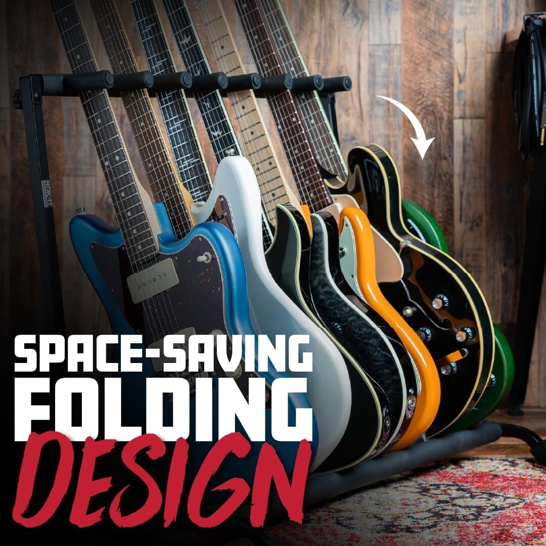 Compact Folding Guitar Stand for 7 Instrument Storage - Ideal for Travel