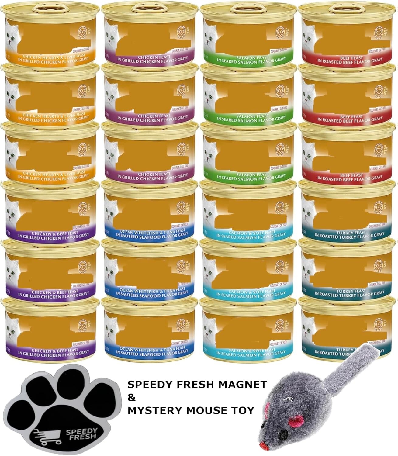 Delicious 24-Can Wet Cat Food Gravy Variety Bundle with Toy - All Life Stages