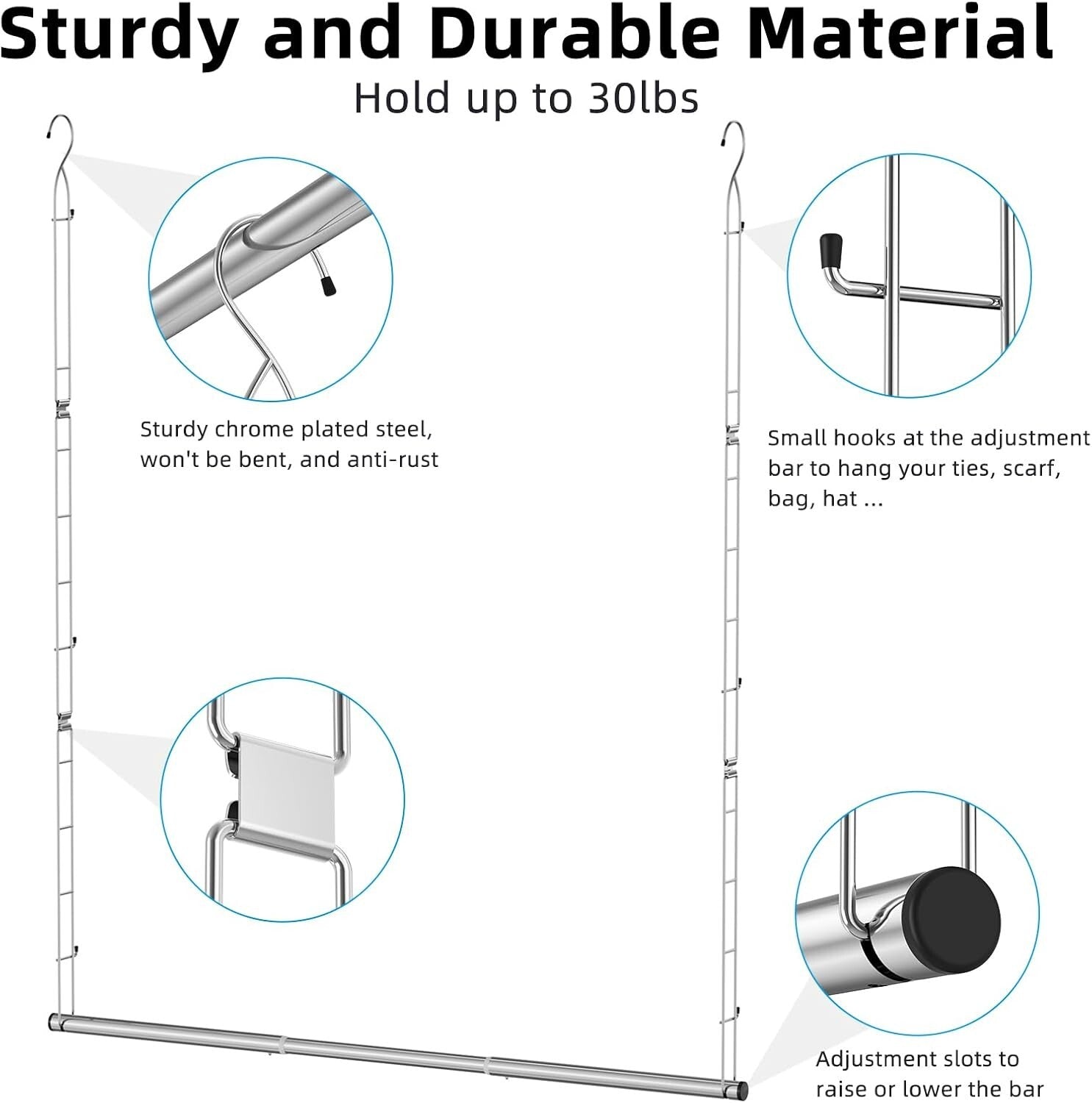 Adjustable Stainless Steel Hanging Rods - Maximize Closet Space with Ease