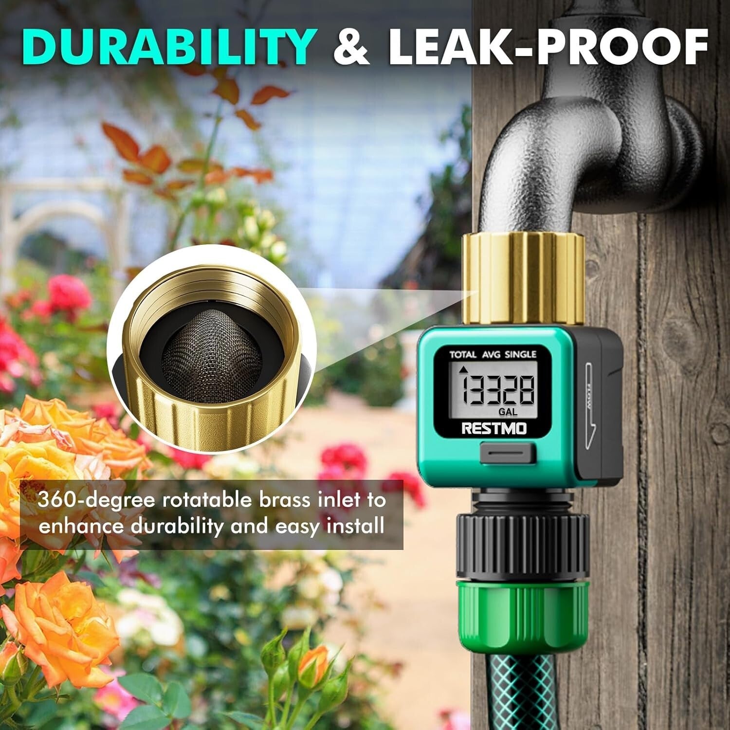 Durable Brass Water Flow Meter - 4 Modes for Accurate Garden Watering
